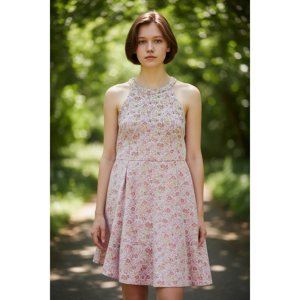 Copper Key Womens Pink Floral Halter Mini Dress Size Medium Fit Flare Sleeveless